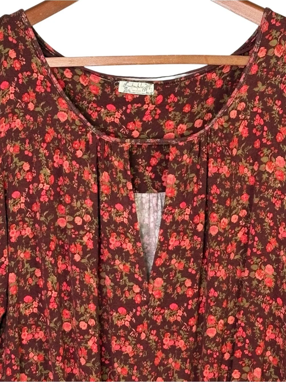 Free People Kaya Floral Printed Cutout Bodysuit Size L Chocolate Red